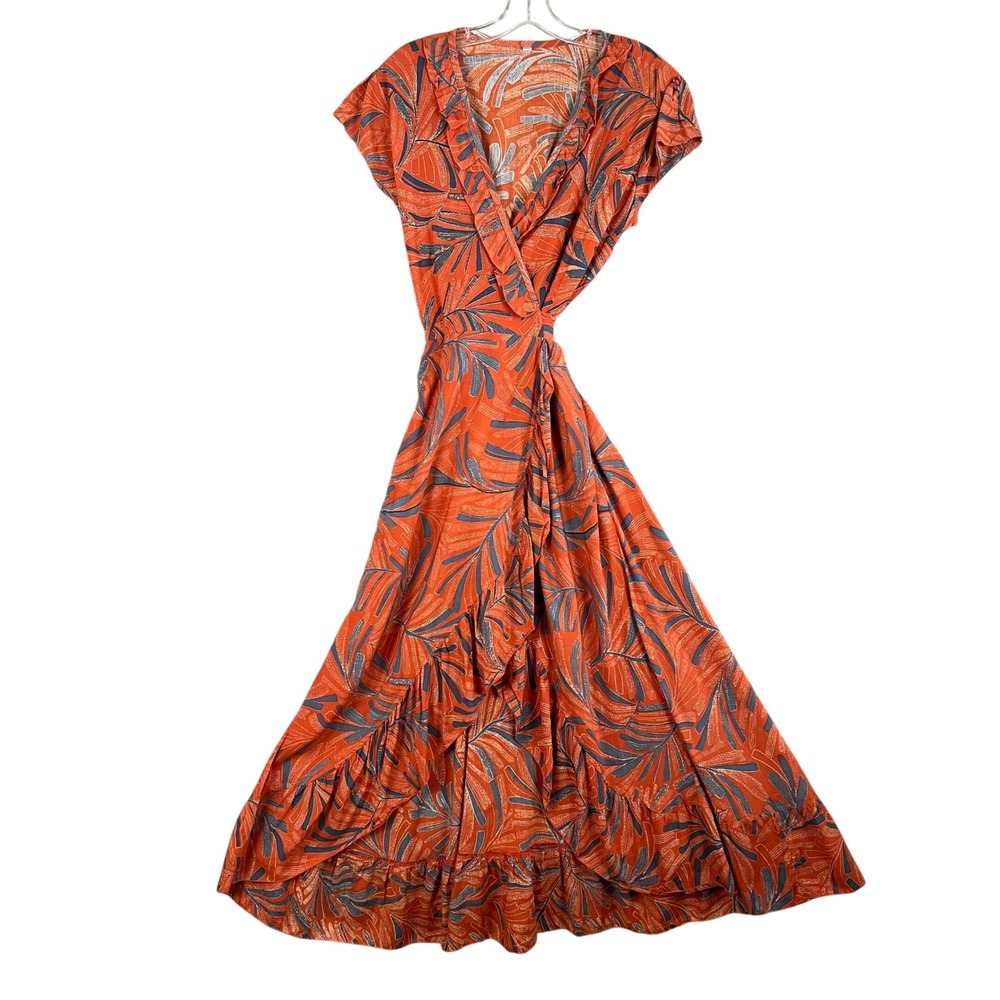 Euro‎ Summer Wrap Maxi Dress Womens S/M Floral Hi Low Ruffle Beachy Viscose